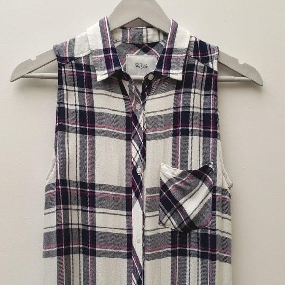 Rails Jordyn Plaid Sleeveless Button Down Midi Shirt Dress Tunic Top Women's XS - Picture 3 of 15